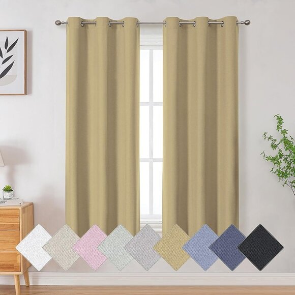 NEW 2 Panels Gold Total Blackout Curtains 63 Inches Long
